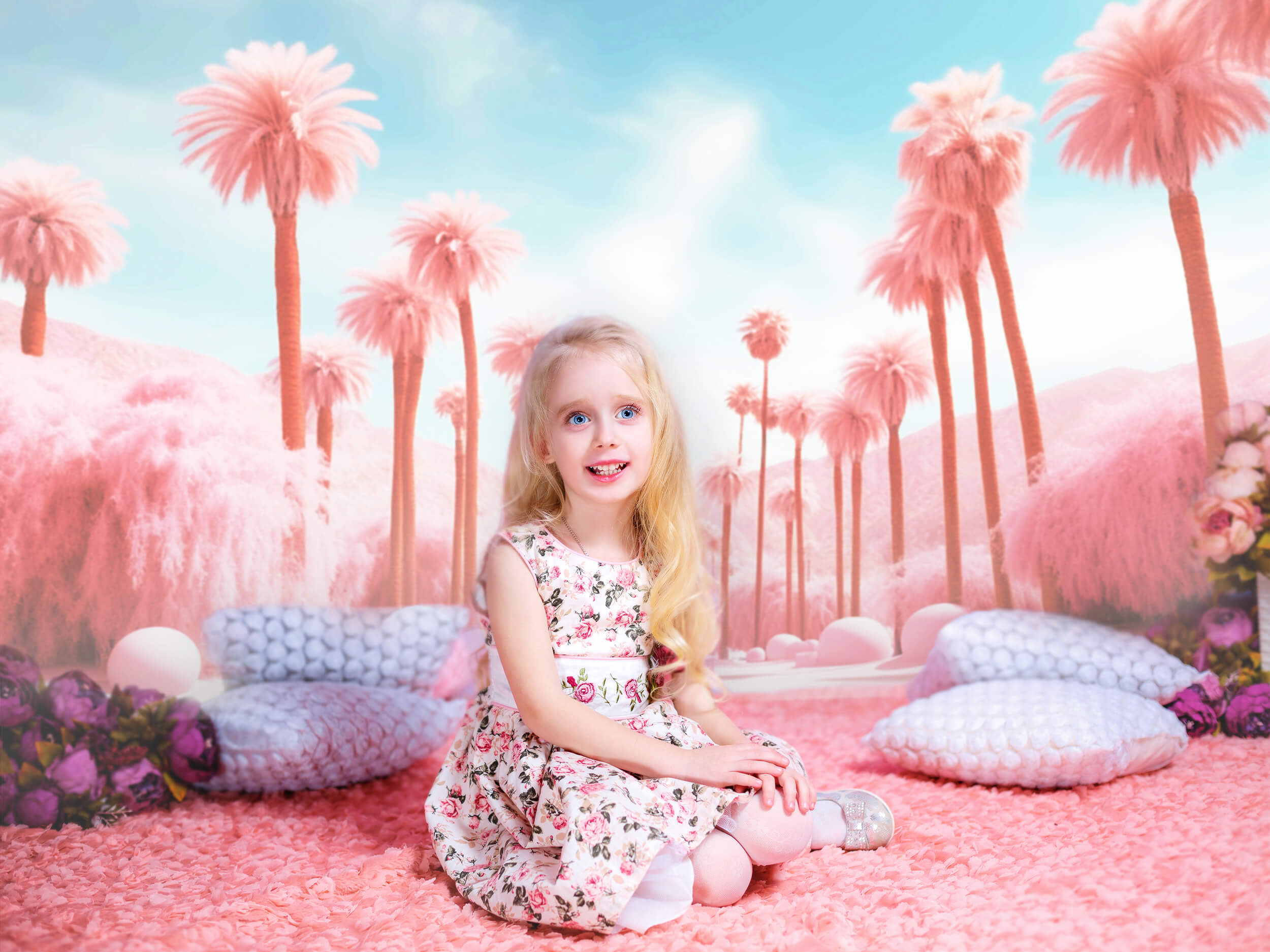 Fashion Doll Pink Beach Palm Tree Backdrop M7-104