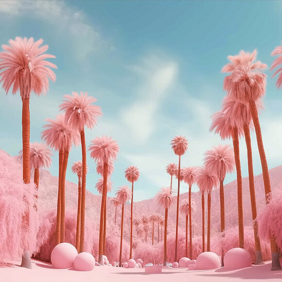 Fashion Doll Pink Beach Palm Tree Backdrop M7-104