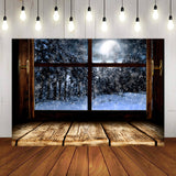 Blurred Winter Snow Window View Backdrop M7-18