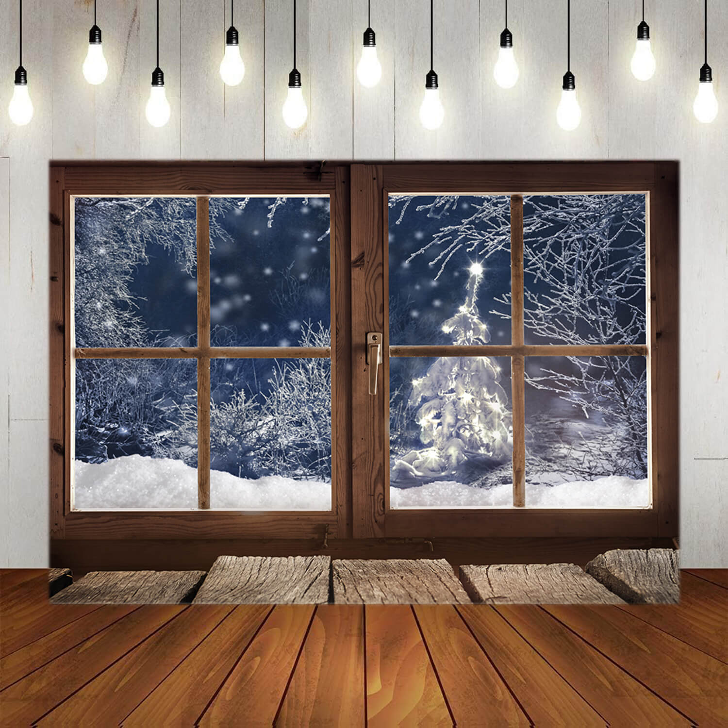 Winter Snowy Forest Window Scenery Backdrop M7-19