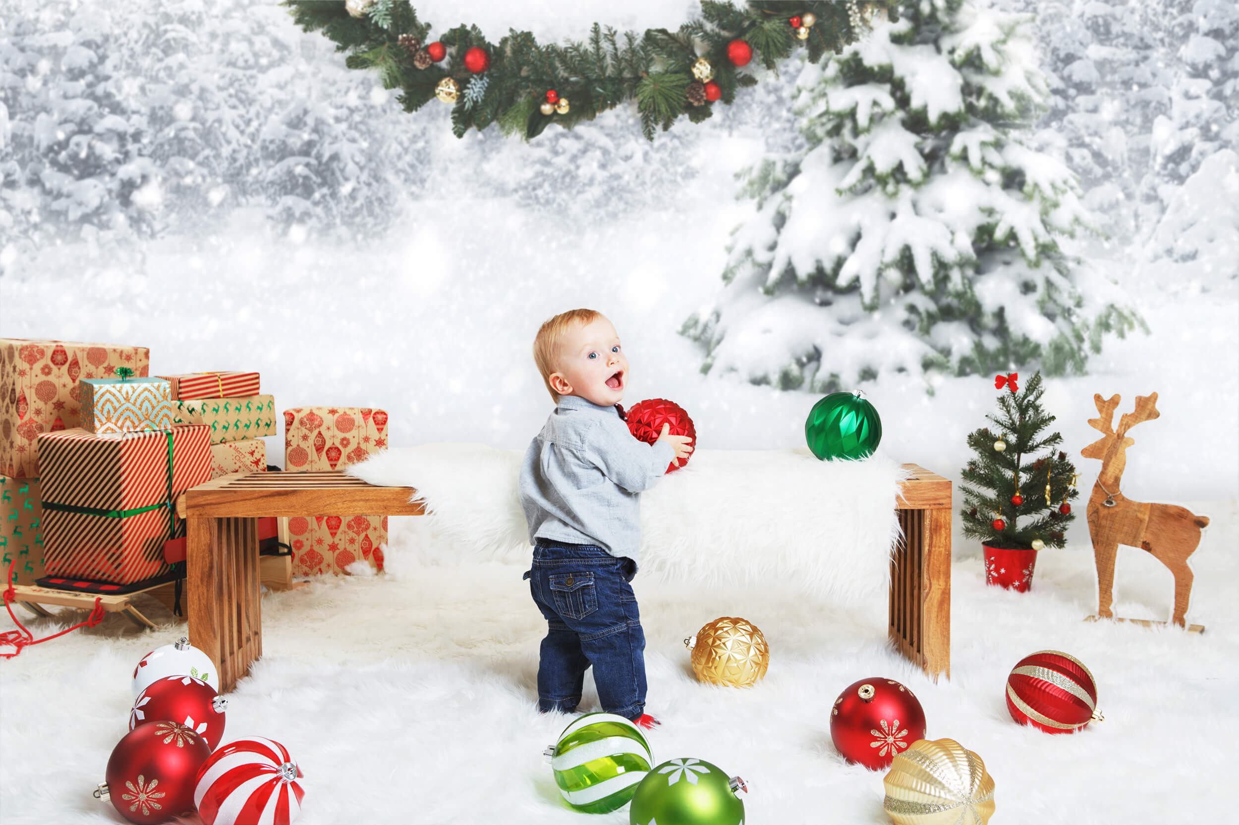 Winter Forest Snow Tree Photography Backdrop M7-23