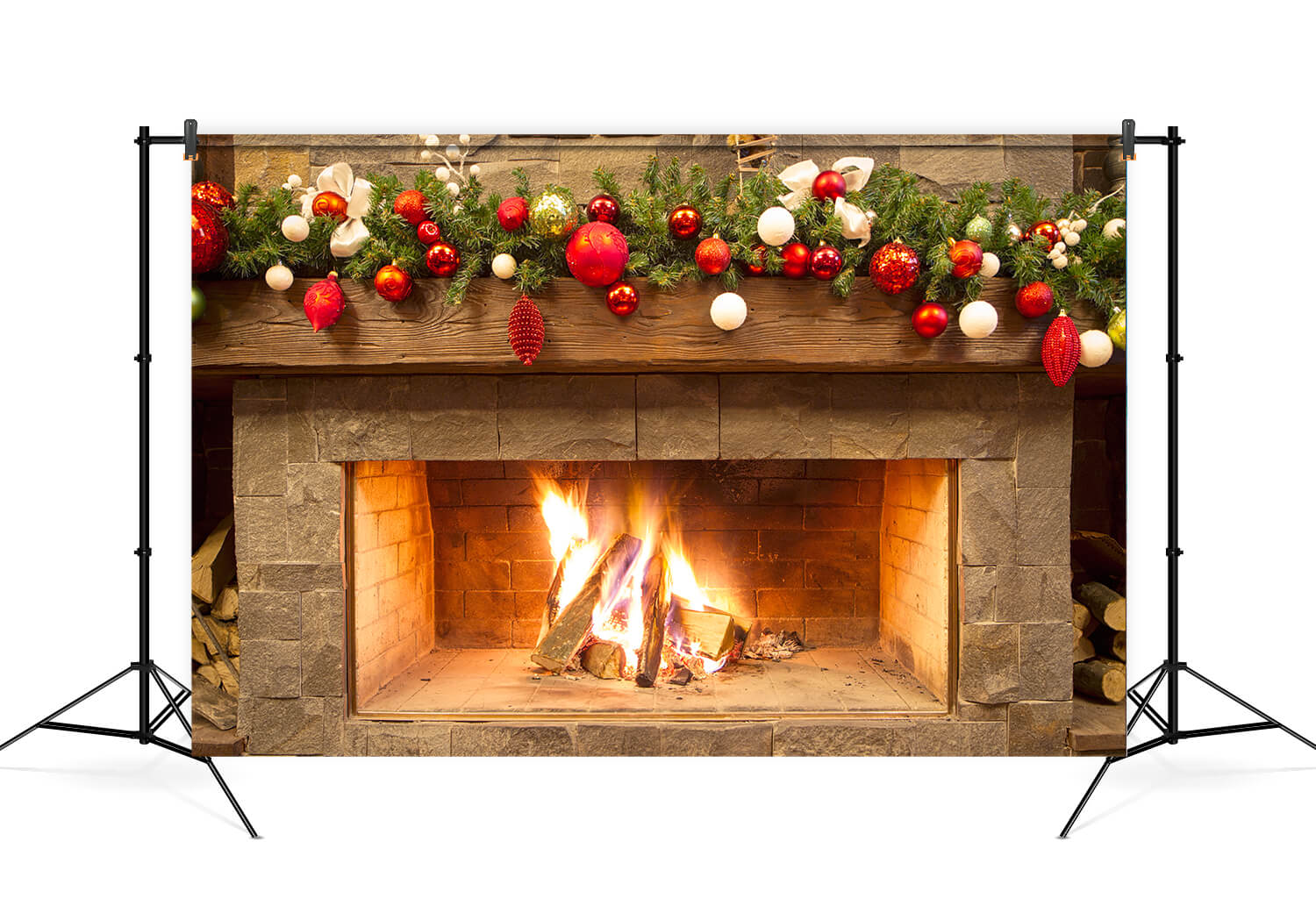 Christmas Fireplace Festival Decorations Backdrop M7-40