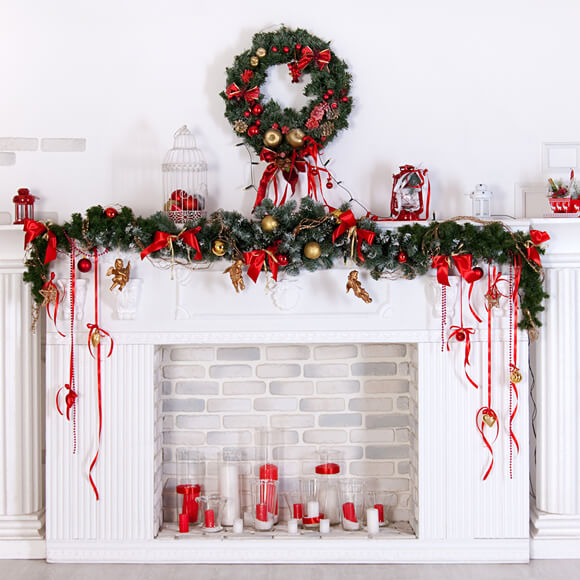 Christmas Fireplace Wreath Photography Backdrop M7-41