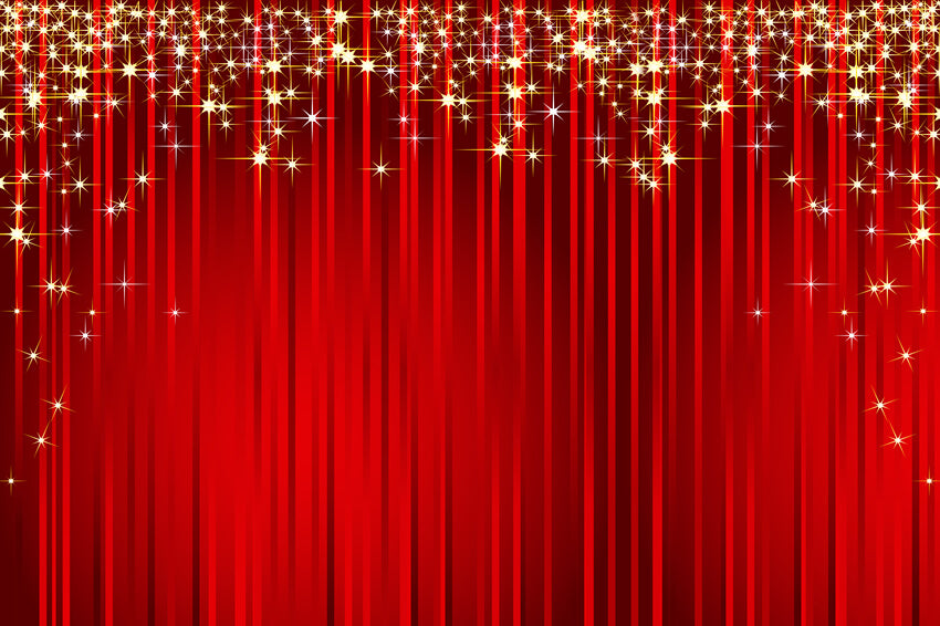 Glitter Gold Stars Red Stripes Christmas Backdrop M7-47