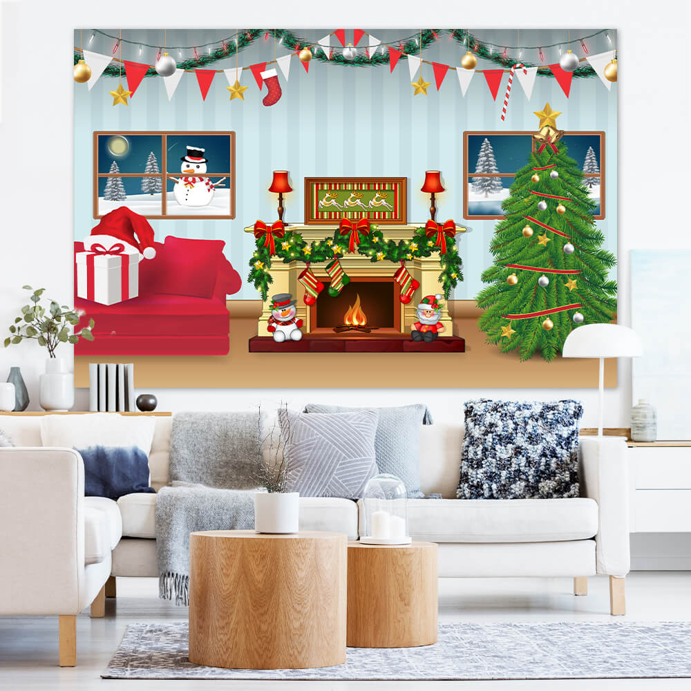 Christmas Decorated Living Room Cartoon Backdrop M7-49