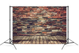 Retro Brick Wall Wood Floor Photo Backdrop M7-77