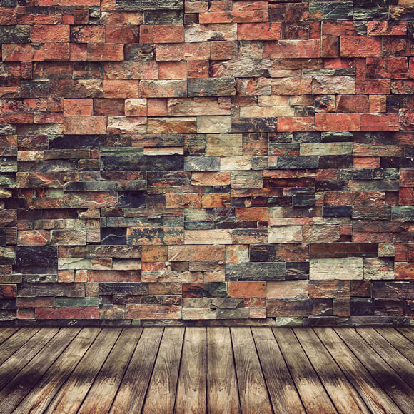 Retro Brick Wall Wood Floor Photo Backdrop M7-77