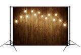 Rustic Wood Wall Backdrop with Light Bulbs M7-80