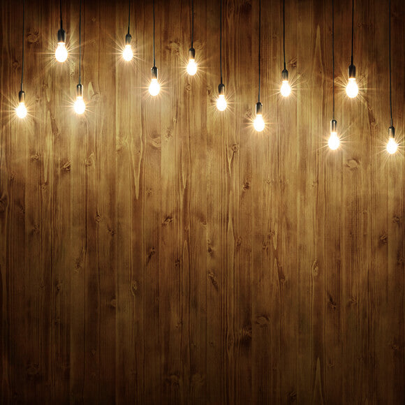 Rustic Wood Wall Backdrop with Light Bulbs M7-80