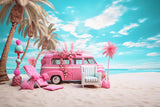 Fantasy Dolly Pink Bus Beach Photography Backdrop