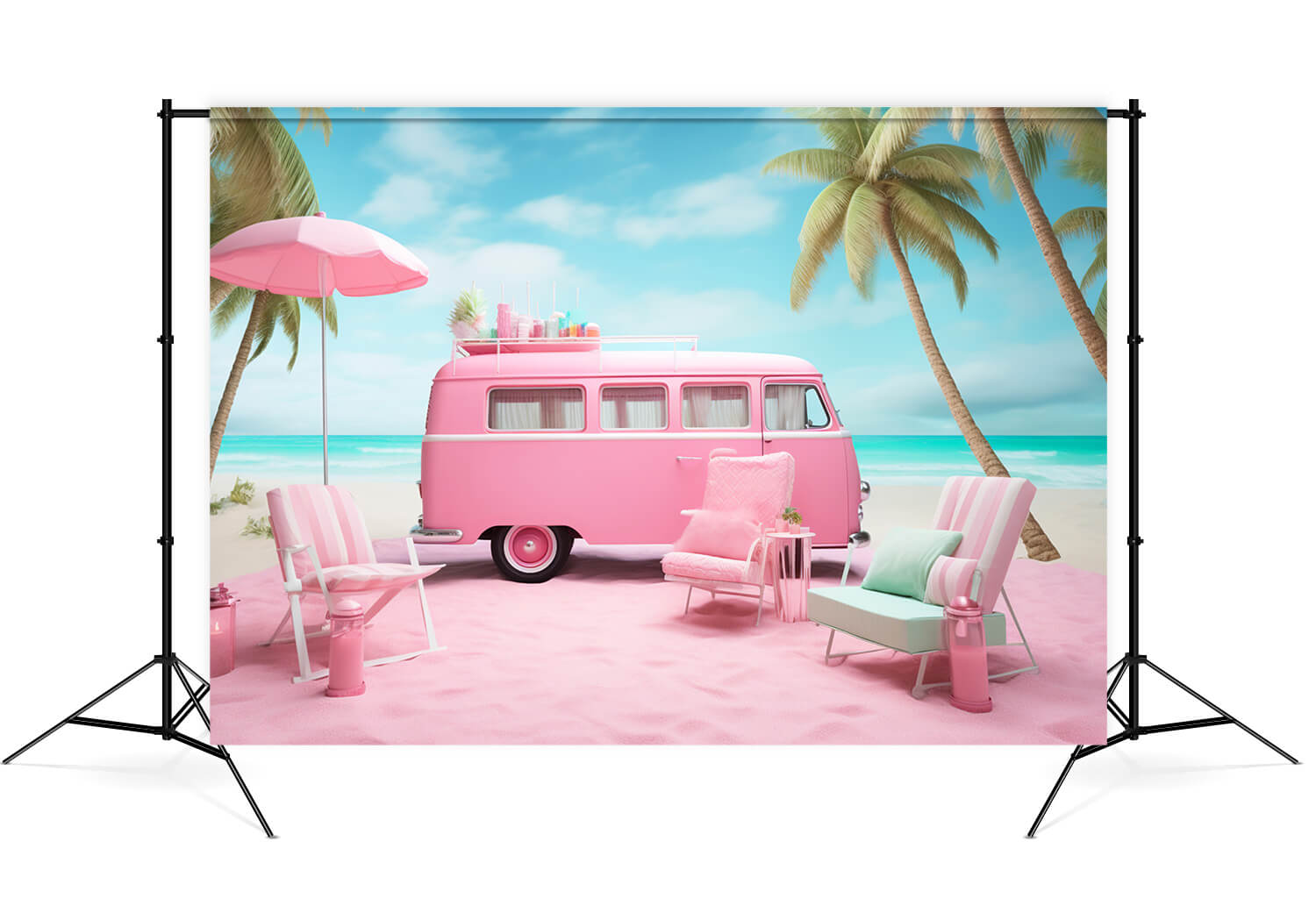 Fashion Doll Fantasy Pink Summer Beach Backdrop M7-89