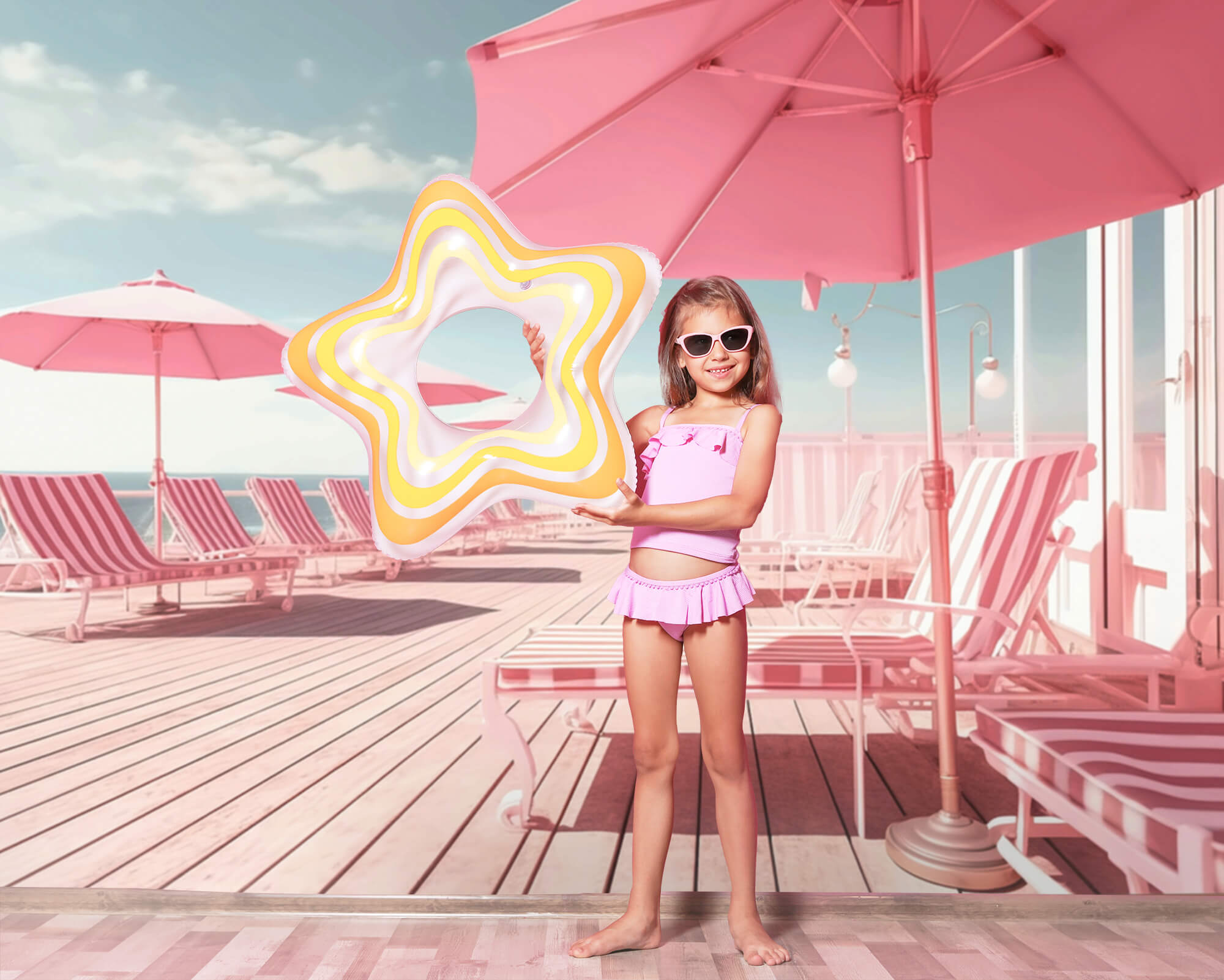 Pink Beach Umbrella Fashion Doll Backdrop M7-97