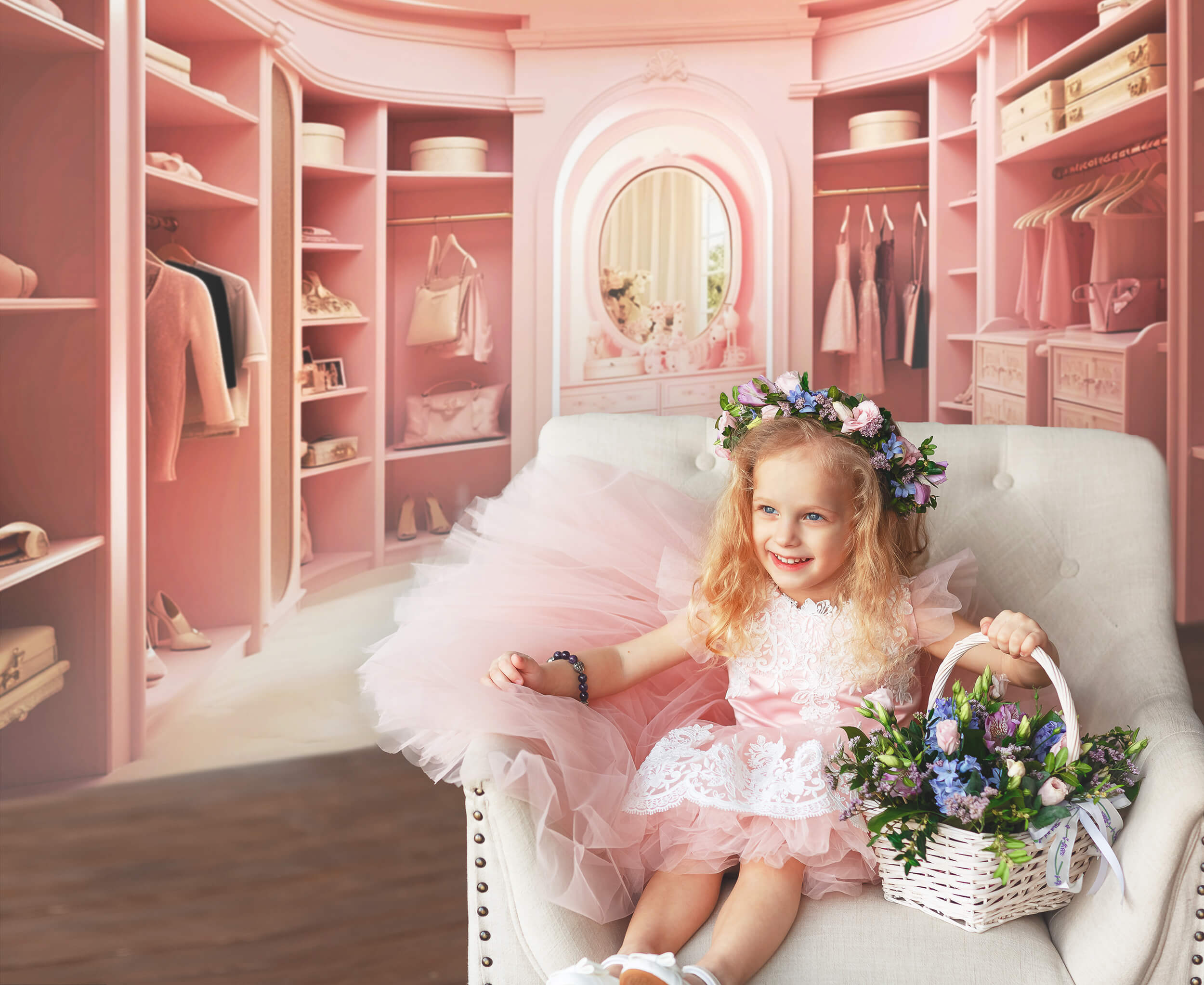 Fantasy Doll Pink Dreamy Closet Dress Backdrop M7-98