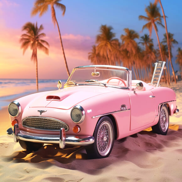 Summer Beach Pink Car Fashion Doll Backdrop M7-99