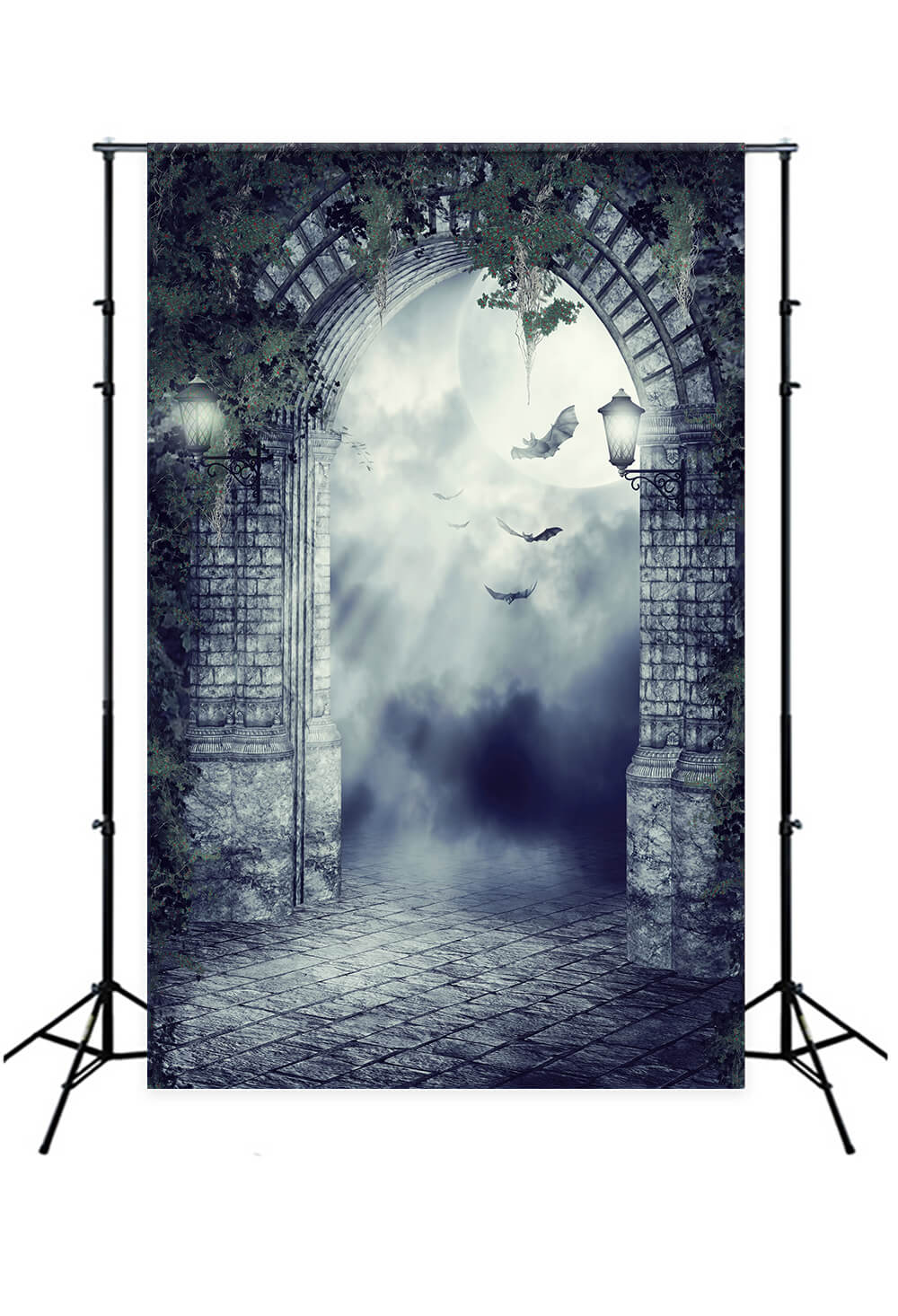 Gothic Gate Bats Moon Night Halloween Backdrop M8-02