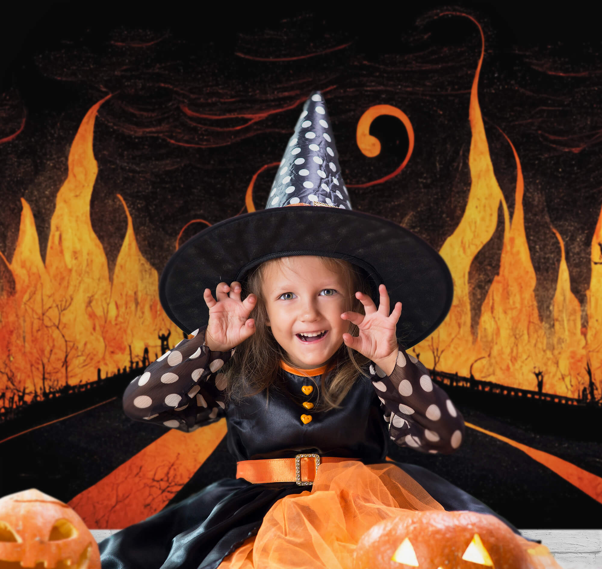 Highway to Hell Flames Halloween Backdrop M8-15