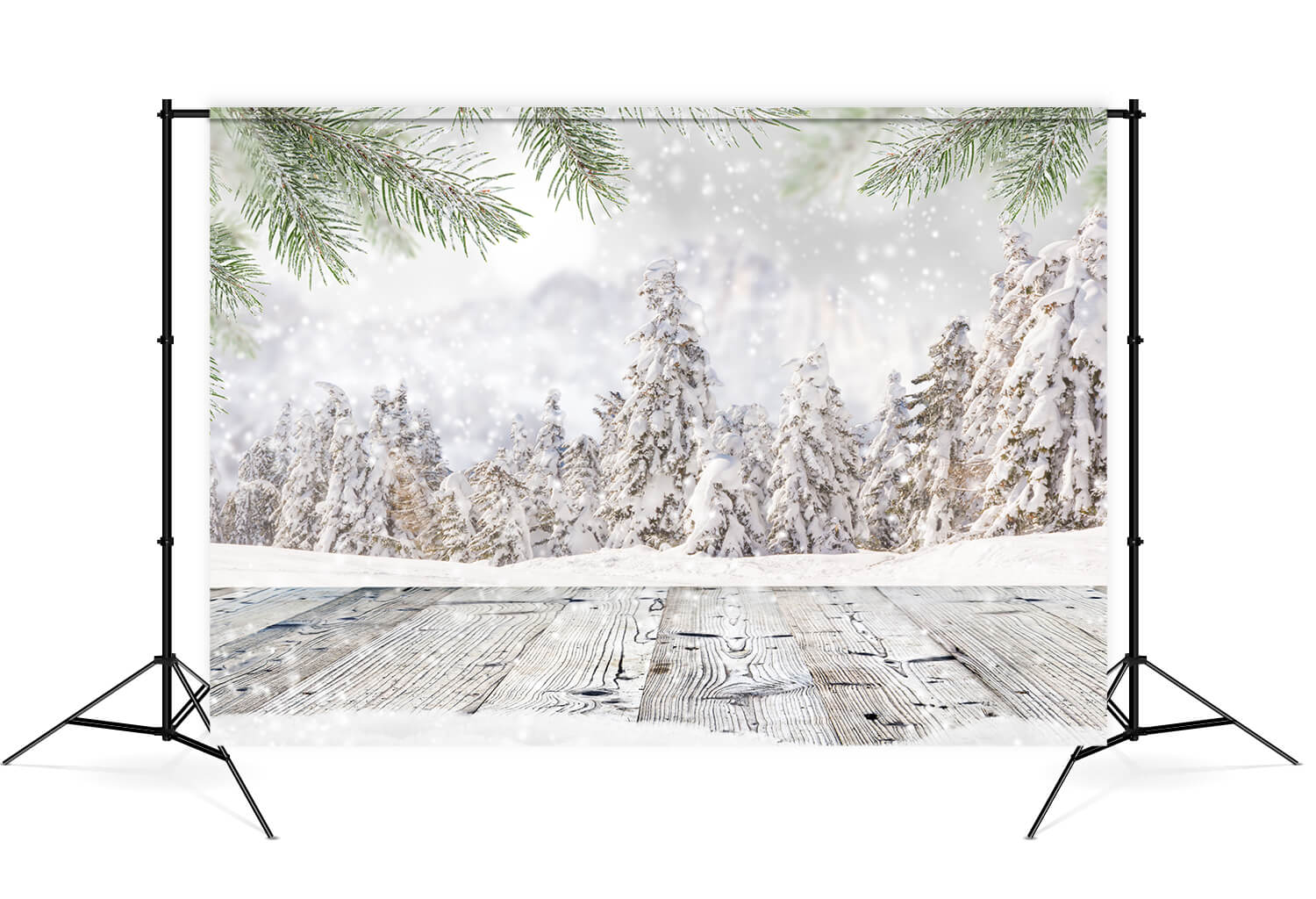 Winter Snowy Forest Wooden Planks Backdrop M8-26