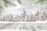 Winter Snowy Forest Wooden Planks Backdrop