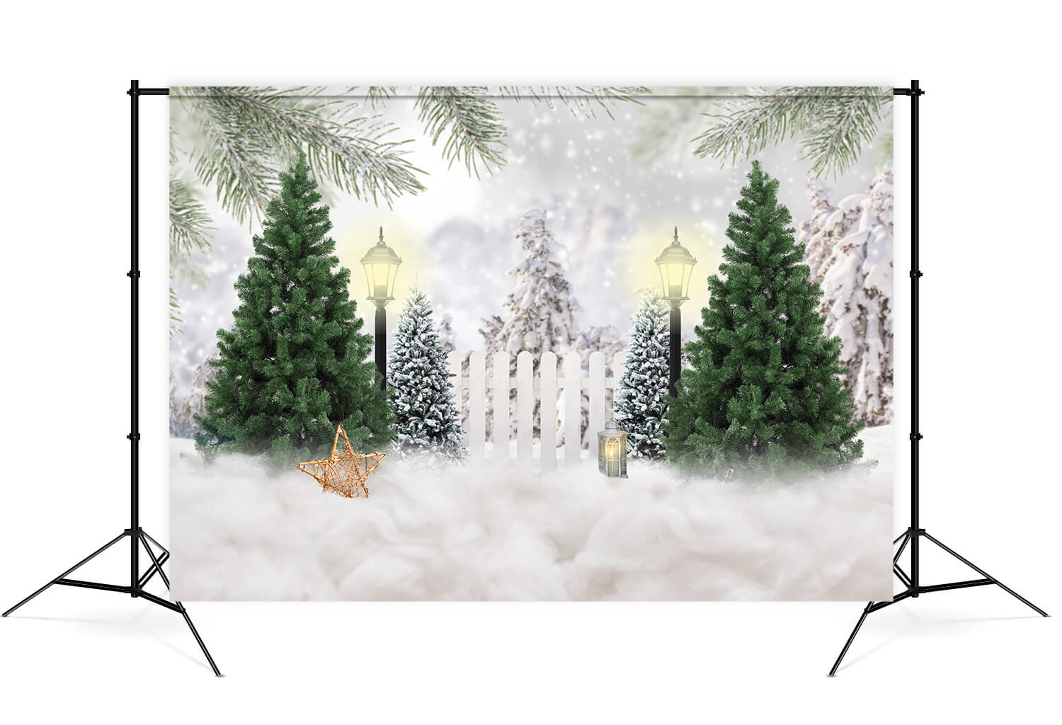 Christmas Snow Forest Lights Photography Backdrop M8-27