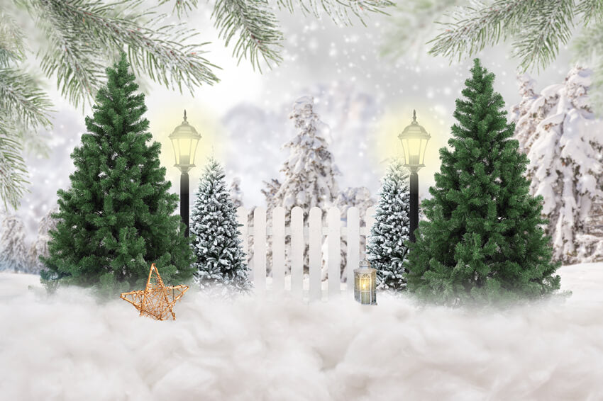 Christmas Snow Forest Lights Photography Backdrop M8-27 – Dbackdrop