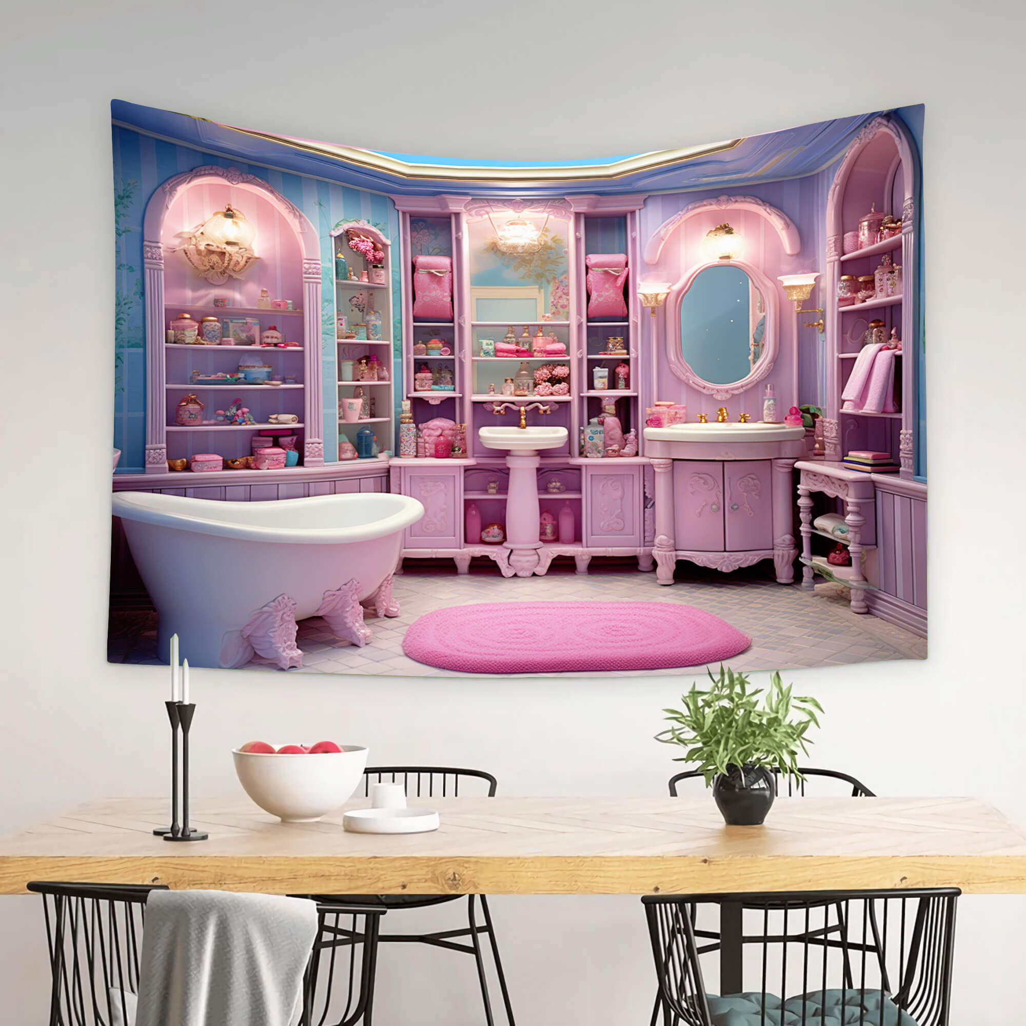 Fantasy Doll Pink Bathroom Dollhouse Backdrop M8-38