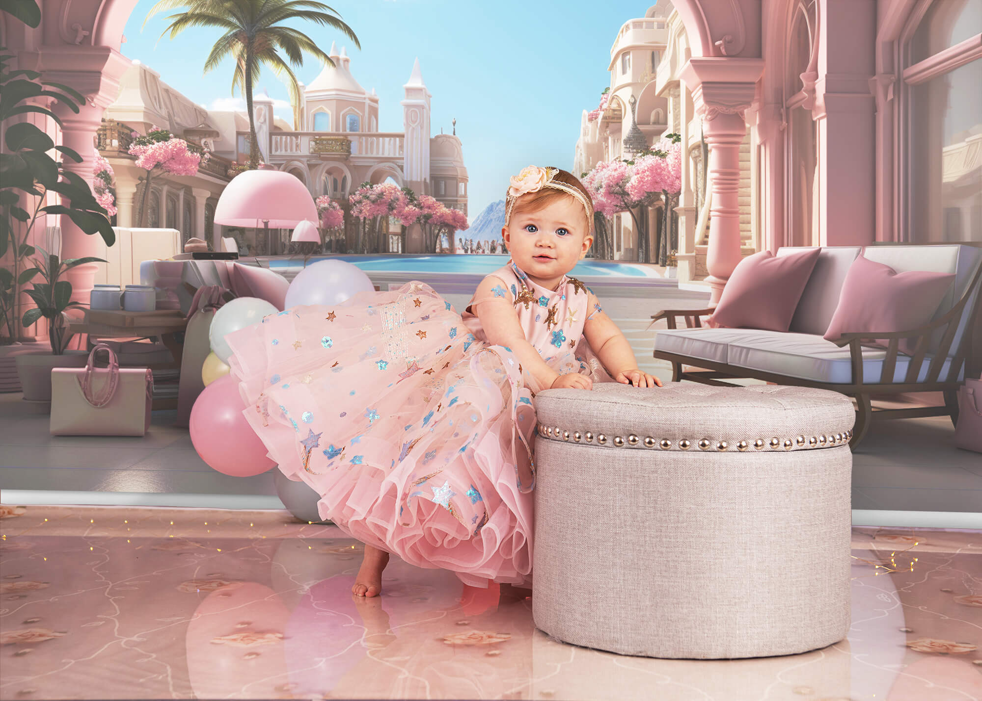 Pink Holiday Castle Fashion Doll Backdrop M8-39