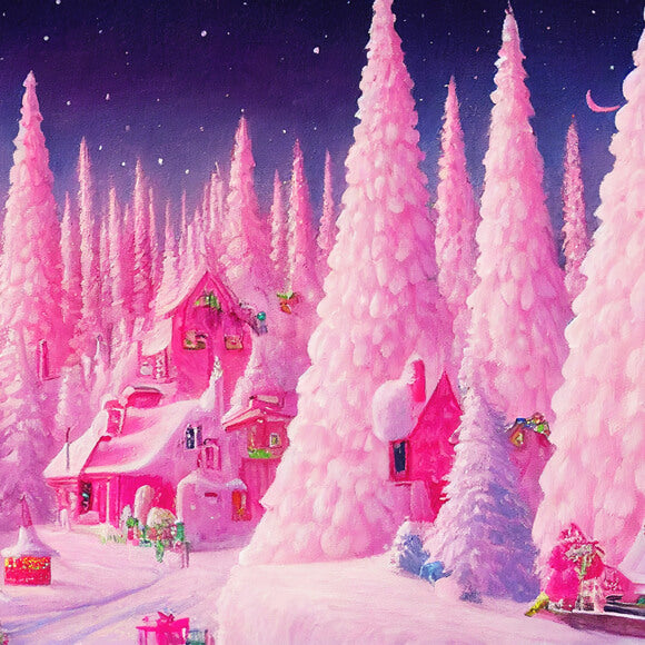 Dreamy Pink Gingerbread House Trees Backdrop M8-41