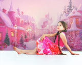 Pink Winter Christmas Town Street Backdrop M8-42