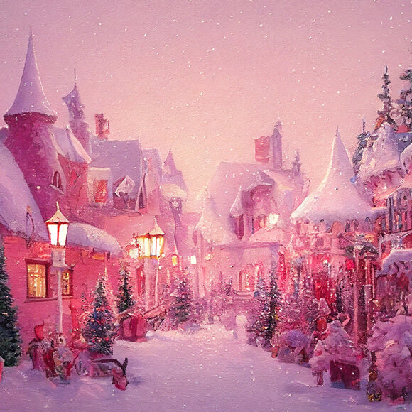 Pink Winter Christmas Town Street Backdrop M8-42