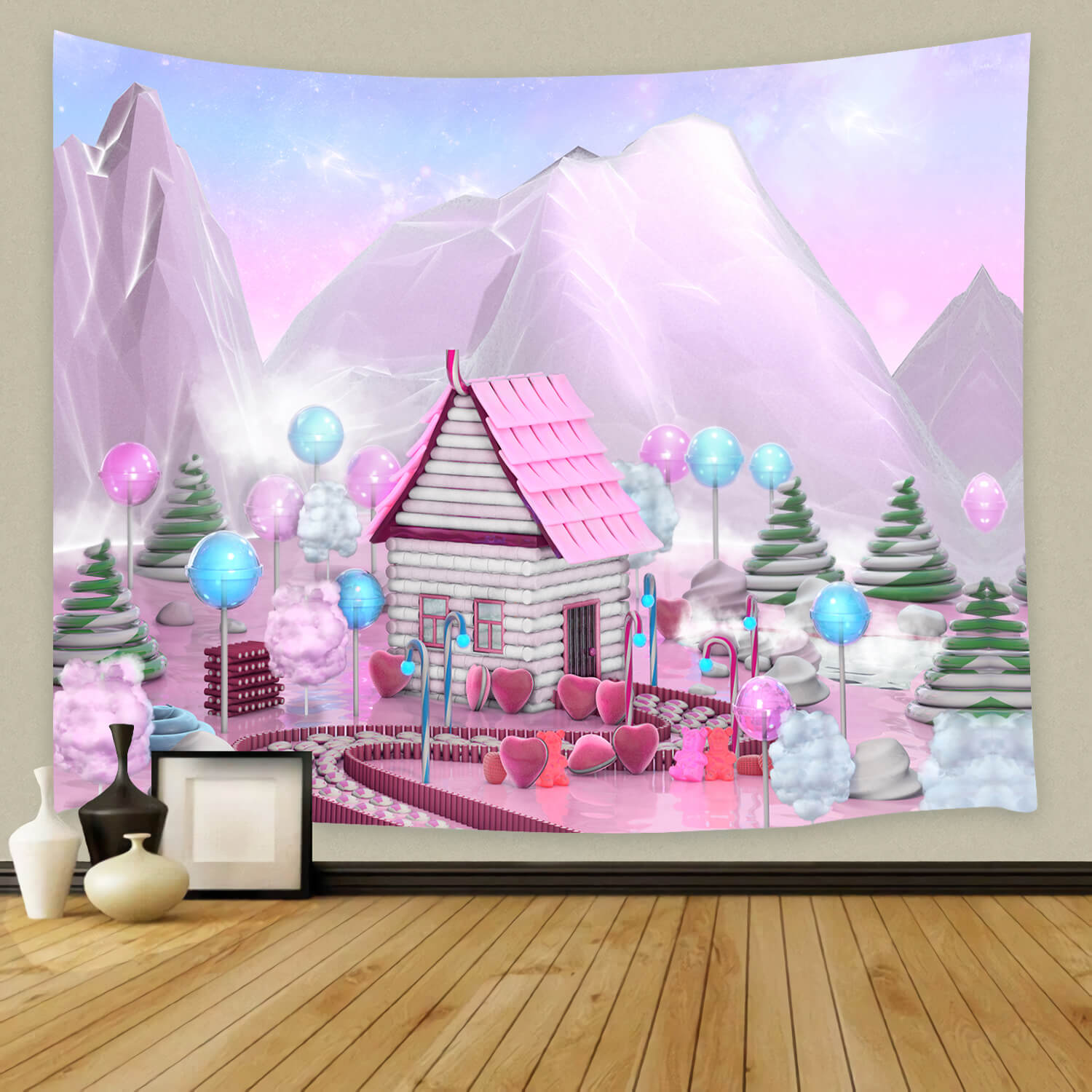 Pink Cartoon Candy House Mountain Backdrop M8-43