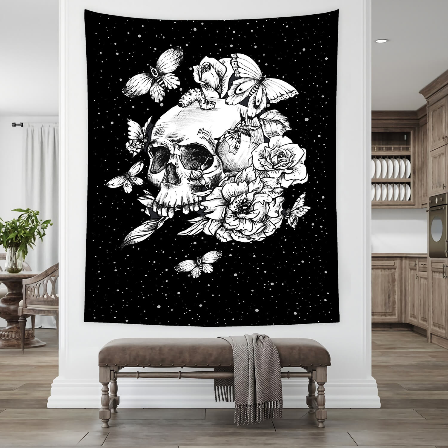 Drawn Gothic Floral Skull Halloween Backdrop M8-44