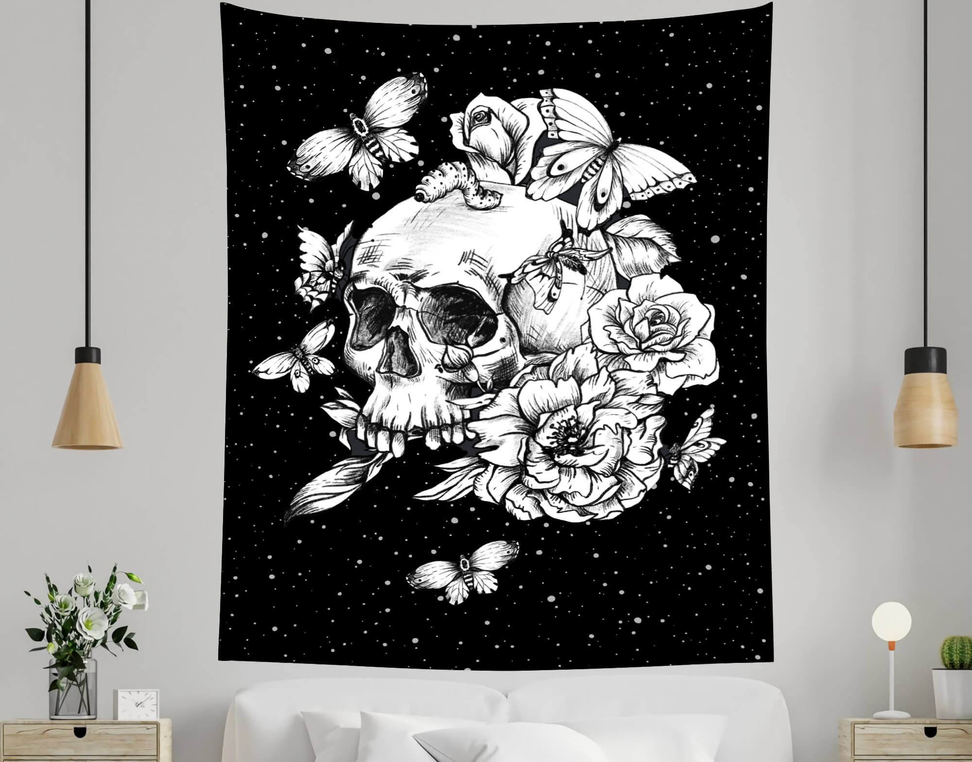 Gothic Floral Skull Tapestry Halloween Home Decor  BUY 2 GET 1 FREE