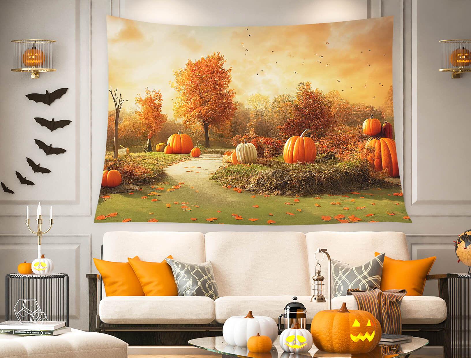 Fall Scenery Pumpkins Photography Backdrop M8-46