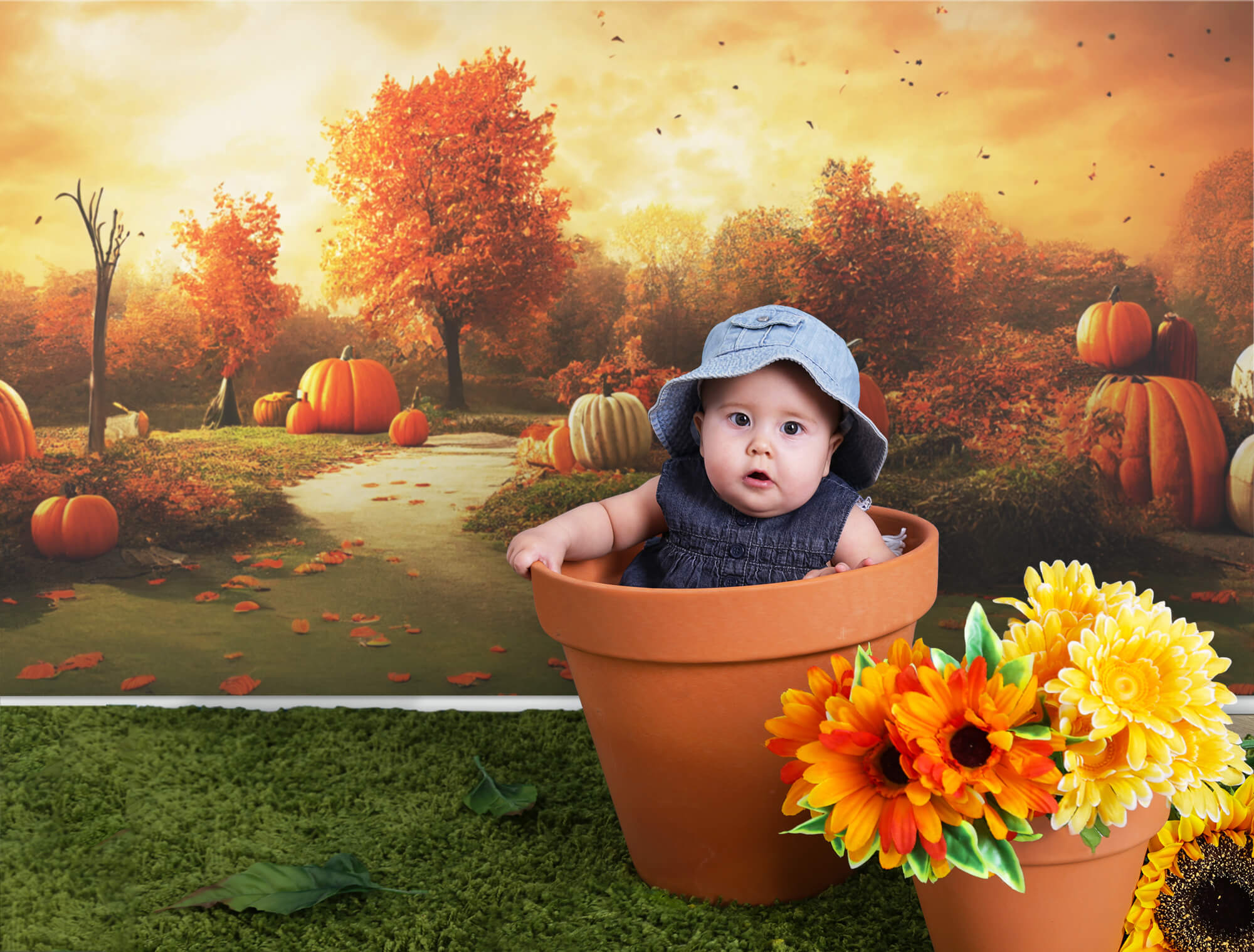 Fall Scenery Pumpkins Photography Backdrop M8-46