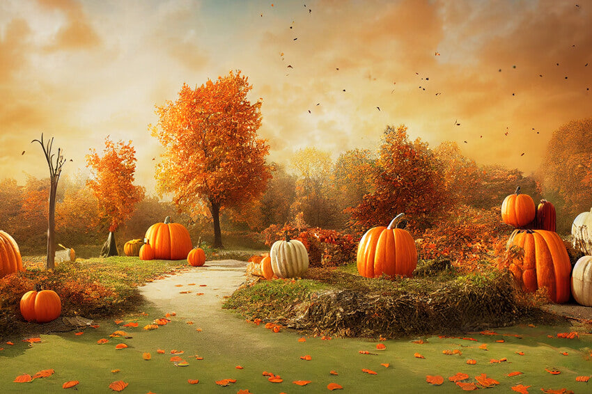 Autumn Scenery Wallpaper With Pumpkins