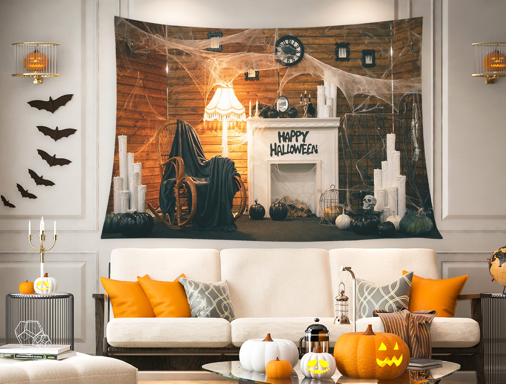 Happy Halloween Spider Web Tapestry Home Hanging BUY 2 GET 1 FREE