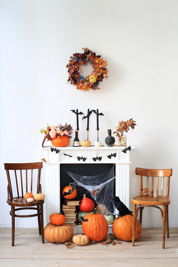 Halloween Fireplace Festive Decor Pumpkins Backdrop 