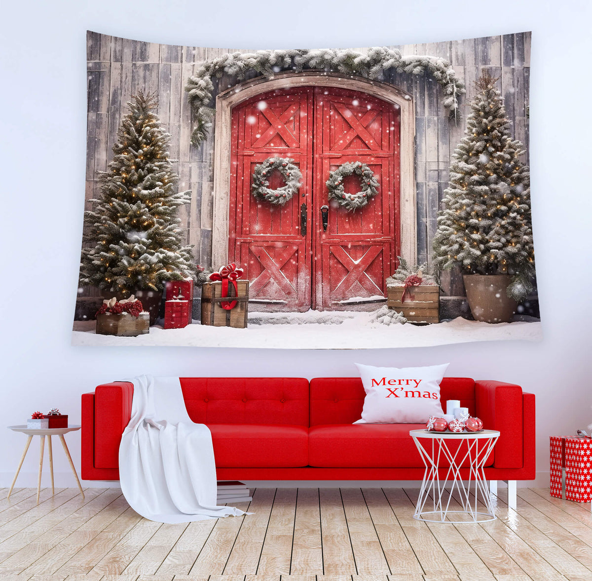 Christmas Decoration Red Door Tapestry Wall Hanging BUY 2 GET 1 FREE Dbackdrop