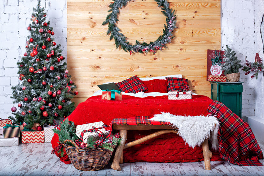 Interior Bedroom Christmas Decoration Backdrop