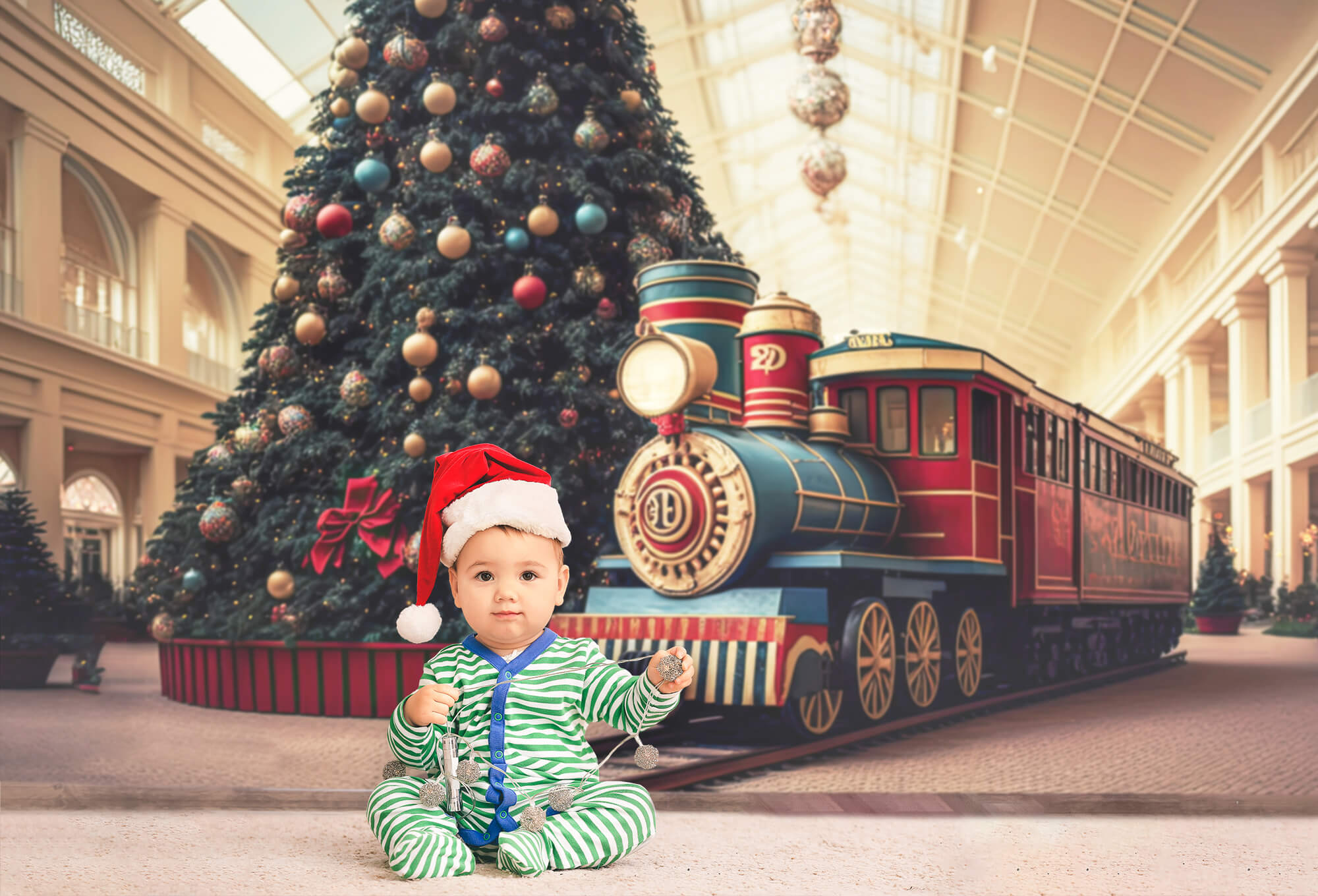 Big Christmas Tree Little Train Backdrop M8-68