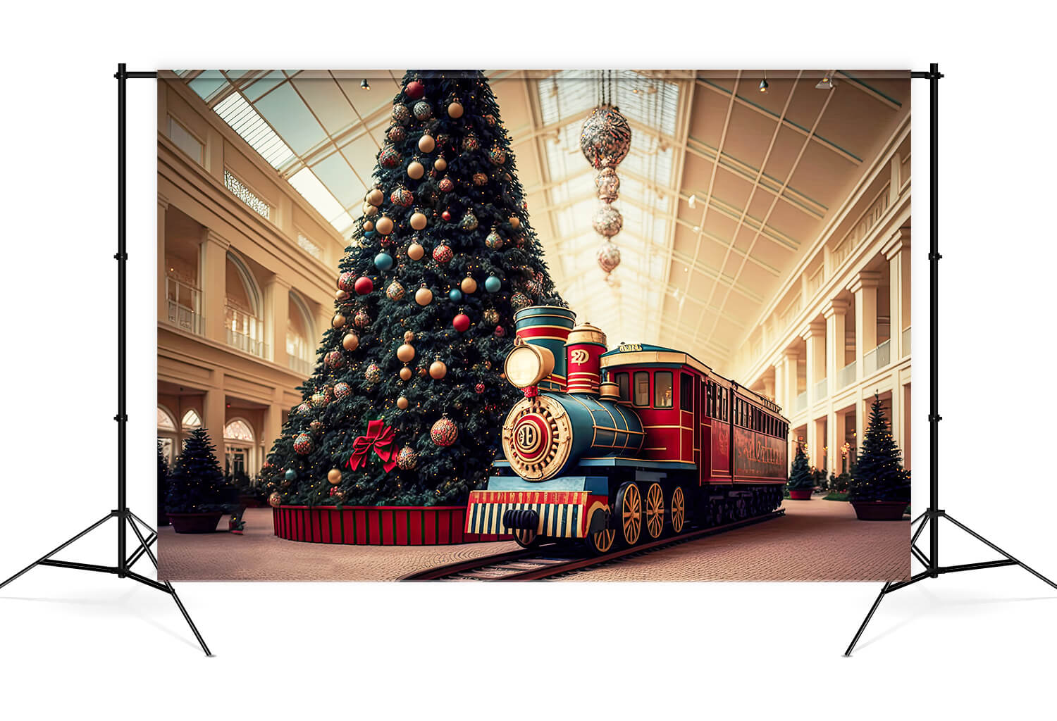 Big Christmas Tree Little Train Backdrop M8-68