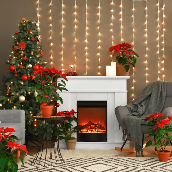 Christmas Cozy Fireplace Lights Tree Backdrop M8-69