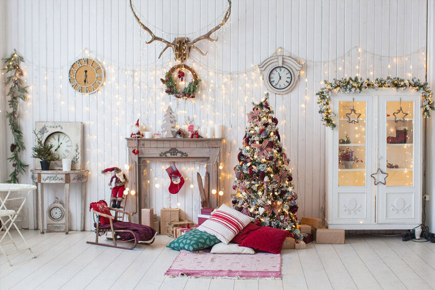 Christmas Decorated Living Room Backdrop 