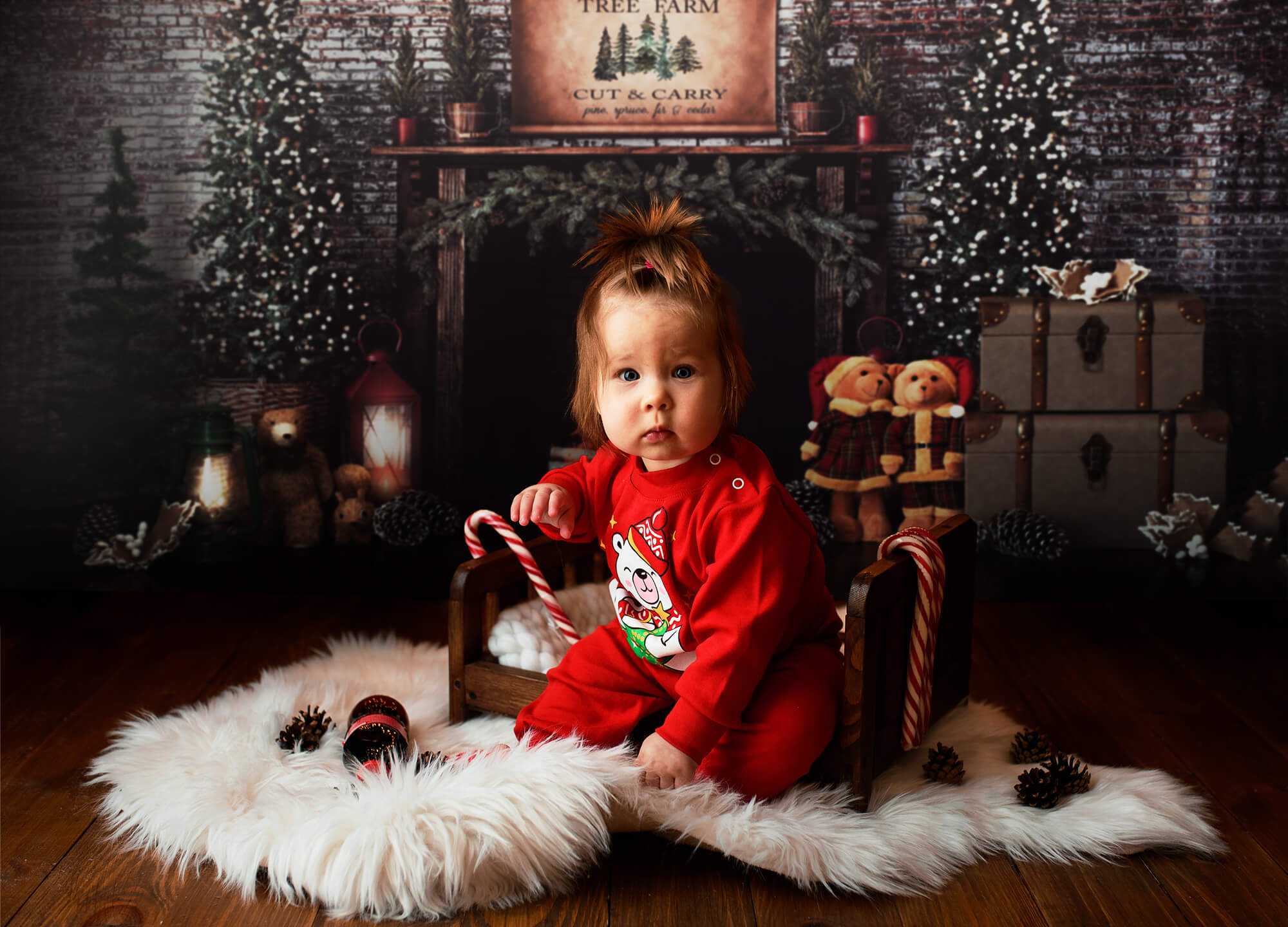 Christmas Tree Fireplace Brick Wall Backdrop M8-77