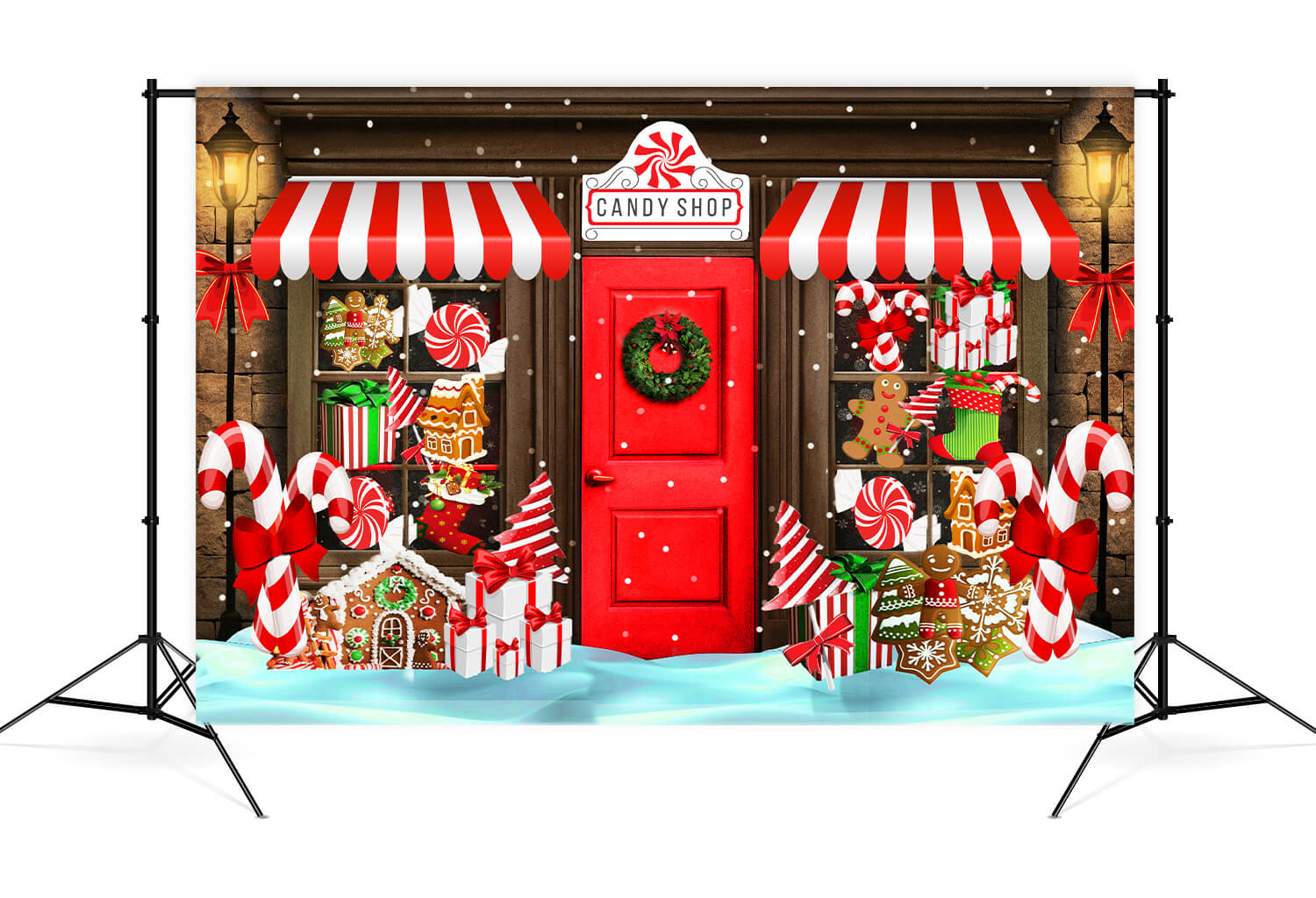 Christmas Candy Shop Snow Photography Backdrop M8-78