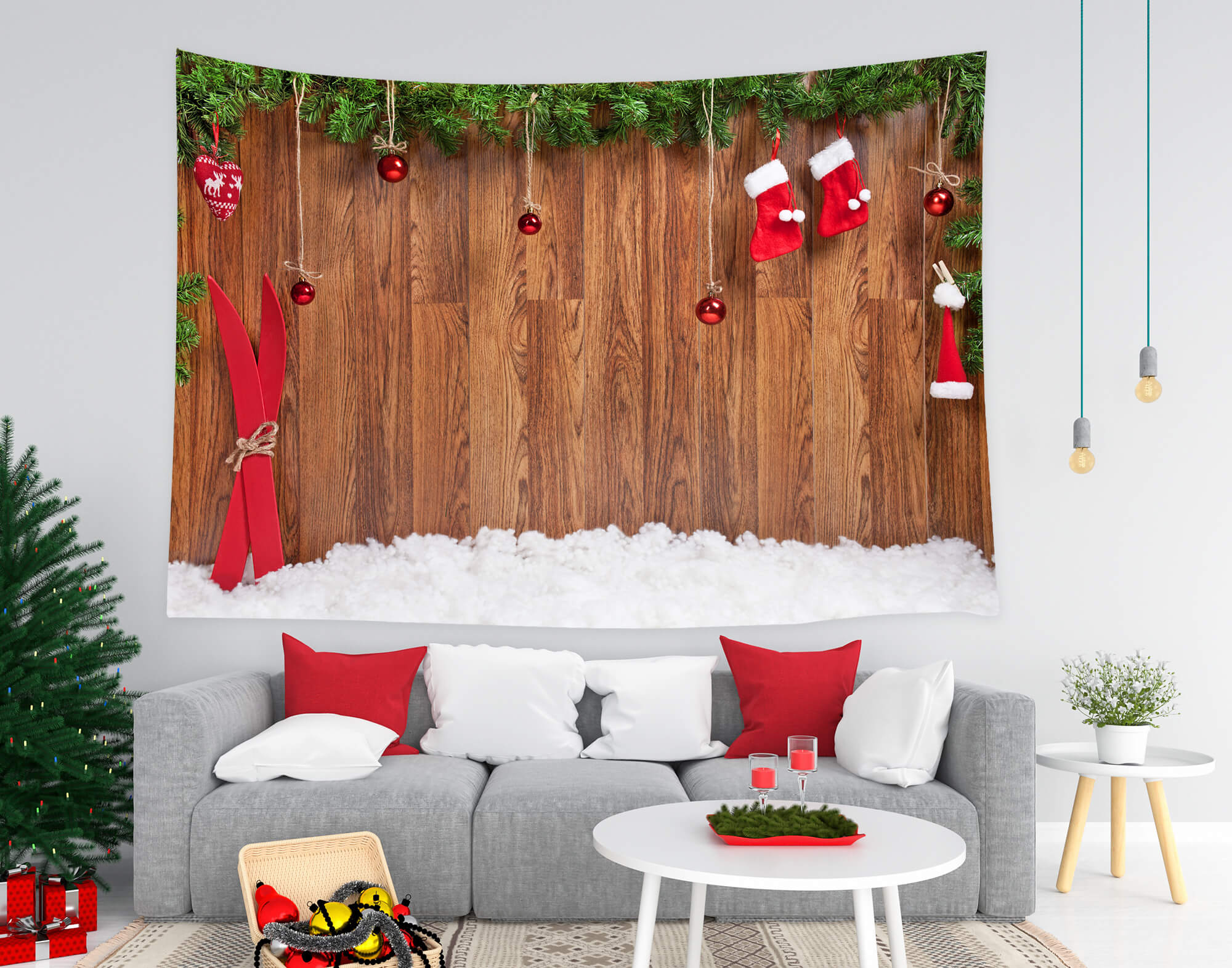 Christmas Stockings Wood Plank Snow Backdrop M9-04