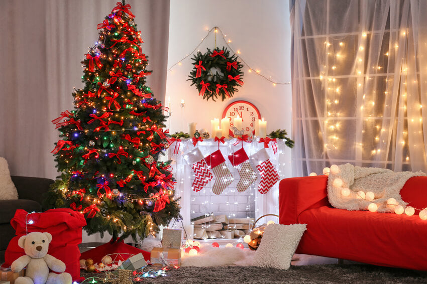 Christmas Tree Fireplace Photo Studio Backdrop M9-05