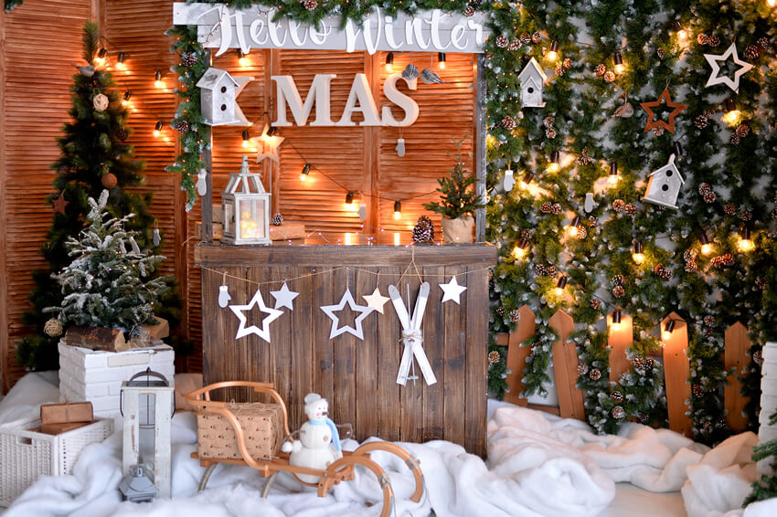 Christmas Shop Winter Snow Photography Backdrop M9-06