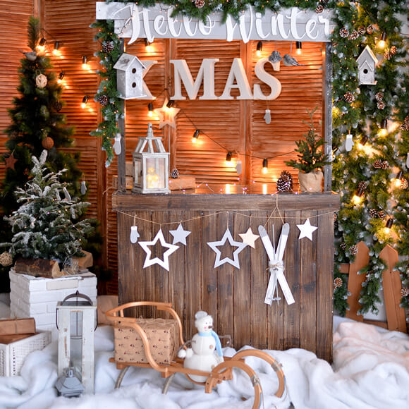 Christmas Shop Winter Snow Photography Backdrop M9-06