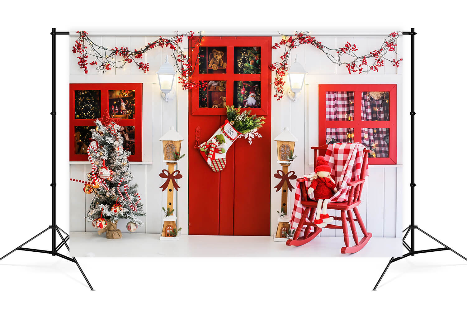 Christmas Decorated Door Backdrop for Photography M9-07